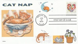 CUTE CAT NAP  COMFY  SLEEPING  SEA SHELL     FDC- DWc CACHET - Picture 1 of 1