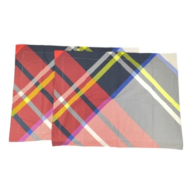 Williams Sonoma Home Modern Plaid Standard Pillow Shams Set (2) | Red Blue Black - Image 1 of 4