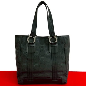 Salvatore Ferragamo Gancini Metal Tote Bag canvas leather black 20685 - Picture 1 of 10