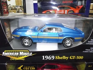 Ertl 1/18 1969 Ford Mustang shelby GT500 hard top blue w/ gold NIB - Picture 1 of 1