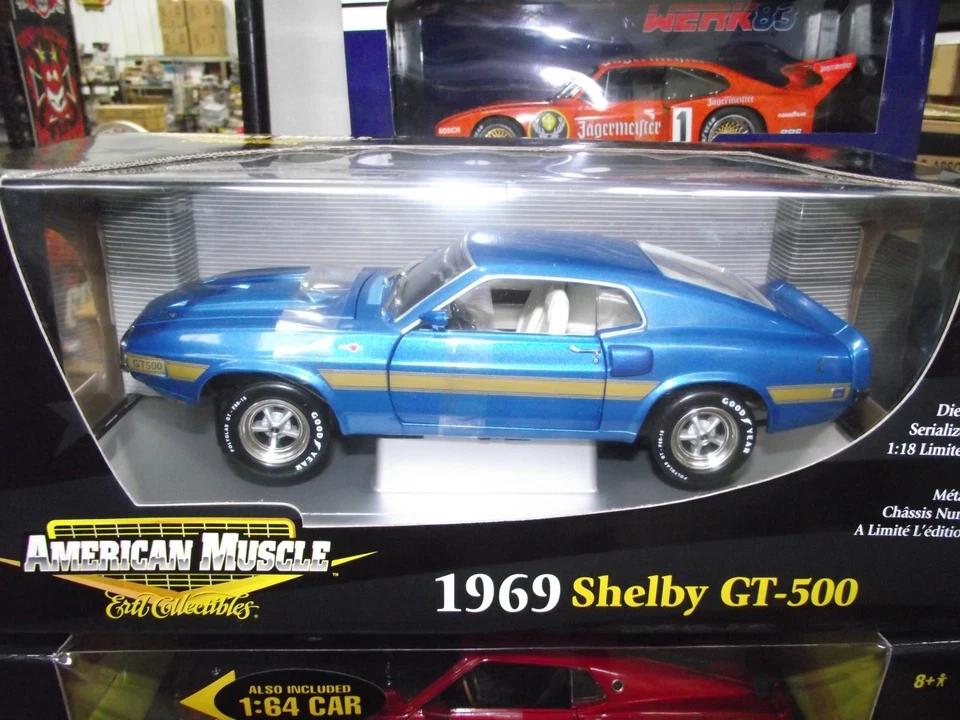 Ertl 1/18 1969 Ford Mustang shelby GT500 hard top blue w/ gold NIB - Image 1 of 1