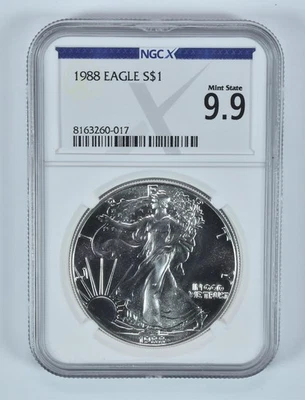 1988 American Silver Eagle Mint State 9.9 NGC X NGCX *1170 - Image 1 of 4