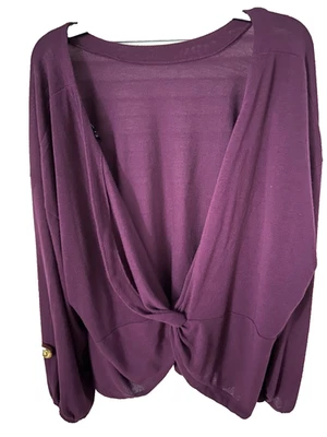 Suéter elástico suave delantero envolvente púrpura Eloquii para mujer talla 26/28 Foto 1 de 2