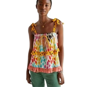 Anthropologie Conditions Apply Multicolor Tie Strap Ruffle Top XL Reg. 118 $ - Bild 1 von 10