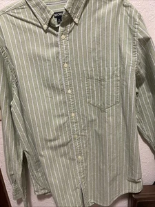 Cherokee Button Up Shirt Men's XL Green with White Blue Vertical Stripe Pattern - Picture 1 of 8