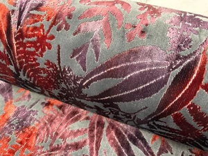 FLORAL TROPICAL VELVET UPHOLSTERY FABRIC DESIGNER MATERIAL 140CM WIDE brown - Picture 1 of 7
