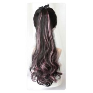 Tail Hairpiece Long Wavy Curly Ponytail Hair Extension Blue Highlight Ponytail