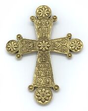 Pendentif vintage en métal doré MMA Musée Réplique Croix Byzantine 3 1/2"