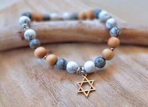 Star of David Bracelet, Jewish Star, Judaica, Howlite, Jasper, Hebrew Bracelet - Picture 1 of 6