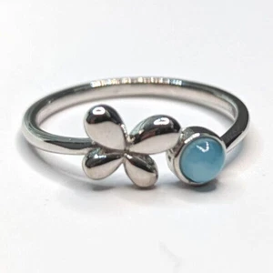 Butterfly Solid Sterling Silver 925 Genuine Larimar Ring Adjustable Sizes 5-10 - Picture 1 of 5