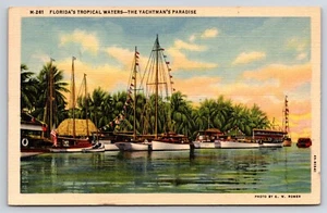 Florida's Tropical Waters the Yachtman's Paradise Vtg Linen Postcard M-261 - Picture 1 of 2