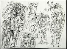 Surrealismus. "Kabinett" 1970. Tuschezeichnung Eric KRAM (*1937 D) handsigniert