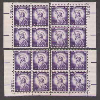 US. 1035. 3c. Statue of Liberty, 4 Position Matched PB4 #25827. MNH. 1966 - Image 1 of 2