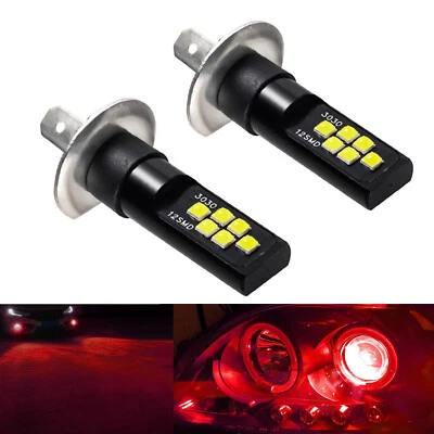 New 2x H1 Red LED Bulbs Bright Upgraded SMD 3030 High Beam Direct Replacement - Image 1 of 4