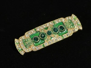 Art Deco, grüner Strass, goldähnliche Optik große Optik Luxus Bar Pin, NR - Bild 1 von 3