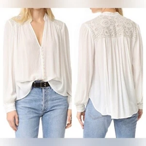 Free People Canyon Rose Lace Embroidered Button Down Blouse Top in Ivory Size XS - Bild 1 von 16