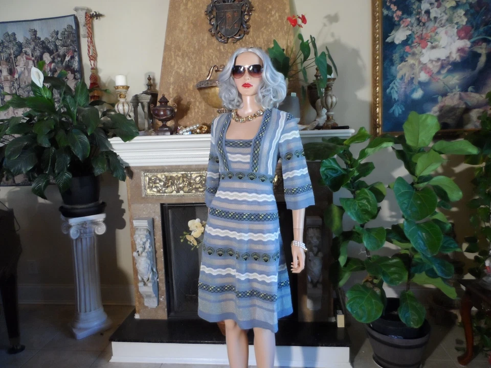 M Missoni Light Blue/White Printed Knit A Line Dress Size S - Image 1 of 4