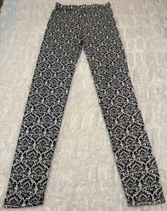 Black & White High-Rise Leggings Damask Pattern Polyester Blend Women's Size S - Picture 1 of 10