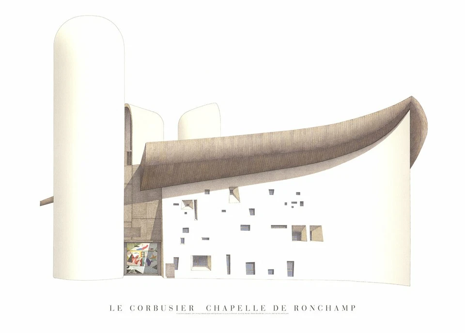 LE CORBUSIER Chapelle de Ronchamp 19.75" x 27.5" Poster 2009 Modernism Gray, Whi