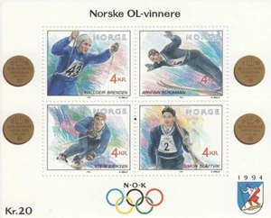 2036 Norway 1992, NK 1139-42, BL 16 Olympic Winners IV, MNH, MI BL 17, SC #1021. - Picture 1 of 1