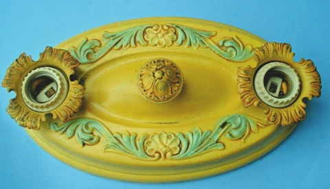 Original 1920's Metal CEILING LIGHT FIXTURE Art Deco / Nouveau 2 socket 7" x 12" Cover