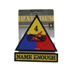 2pc Set US Army 4th Armored Division Name Enough Embroidered Iron On Patch 144-Y