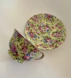 Vtg Occupied Japan MERIT Yellow Chintz China Tea Cup & Saucer 1945-1952 Post War - Picture 1 of 14