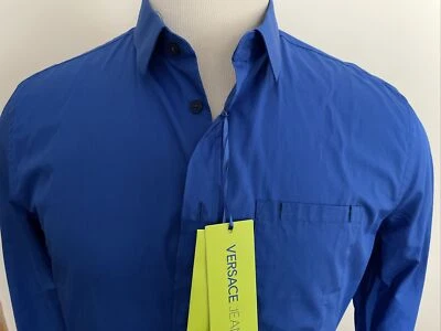 VERSACE JEANS Nueva CAMISA DE VESTIR HOMBRE AZUL AJUSTADA TALLA S US - 48 It Foto 1 de 4