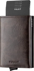 VULKIT Credit Card Holder RFID Blocking Leather Automatic Pop up Wallet Slim Mon - Picture 1 of 7