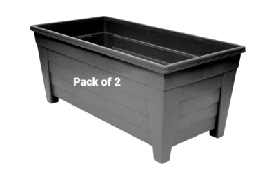Plant Pot Trough Planter  Long Plastic Garden Patio Pot 55cm Ebony Black PACK 2 - Image 1 of 3