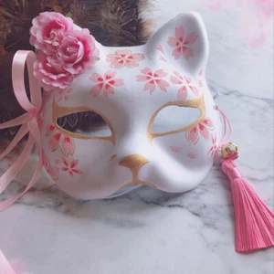 Japanese Hand-Painted Half Face Fox Kitsune Mask Cosplay Halloween Masquerade - Picture 1 of 16