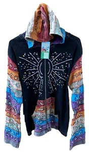 Sudadera con Capucha Rising International Arco Iris Pincel Pintado Patchwork Pixie Sun XXL NUEVA - Imagen 1 de 10