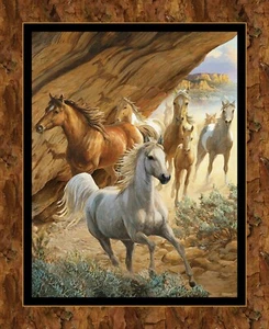 Wild Wings Pferd Pferde Independence Pass Wandbehang Panel Baumwollstoff Hof - Bild 1 von 1
