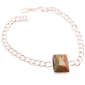 Unakite Gemstone 925 Silver Plated Bracelet Handmade Jewelry Gift 10 Gms BR-0264 - Picture 1 of 3