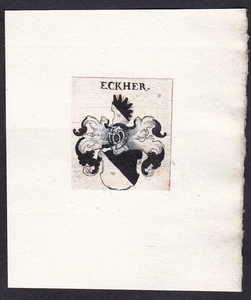 Eckher Ecker Coat of Arms Heraldry Copperplate Engraving 17th Century - Picture 1 of 1