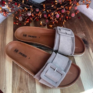 Verbenas Damen Sandalen Reiko Velour Piedra flach Gr. 40 EU in taupe - Bild 1 von 9