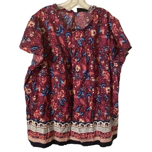 Lane Bryant Boho Blumen Bauern Bluse Kurzarm Mehrfarbig Print Gr. 24 - Bild 1 von 7