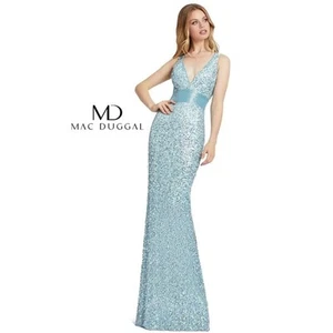 Vestido para mujer MacDuggal con lentejuelas sin mangas cuello en V columna azul polvo talla 18 $338 - Imagen 1 de 10