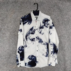 Claudio Lugli Shirt Mens Size Large White Navy Smoke Print Couture Italy - Picture 1 of 12