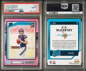 2024 Panini Donruss - Rated Rookie J.J. McCarthy #303 Optic Preview Pink PSA 8 - Picture 1 of 3