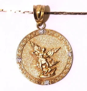14k yellow gold diamond religious Angel of protection pendant necklace 5.4g 16" - Picture 1 of 11