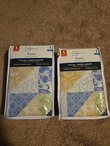 Pair Mainstays Sham Blue Quilt Piece Standard Pillow Case Quilts Design Bedding - Picture 1 of 10