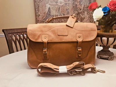 GOKEY/ORVIS Pasta de Couro Sela Pesada Bronzeada / Bolsa Mensageiro - FEITA NOS EUA - Imagem 1 de 4