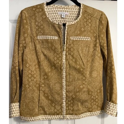 Isaac Mizrahi Live! Женский размер 6 пейсли молнии куртка желтовато-коричневый полный молнии карманы - Изображение 1 из 4
