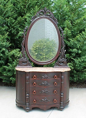 Cómoda de mármol frontal serpentina de nogal victoriano temprano serpientes de mar c1860 Foto 1 de 4