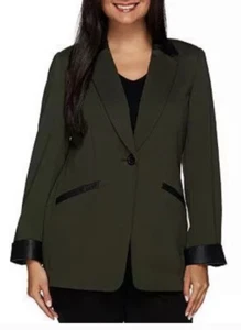 Susan Graver Blazer Lederbesatz Khaki 16 - Bild 1 von 6