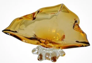 Vintage Seltene bernsteingelbe Murano mundgeblasene Glasschale mit Fuß, 60er Jahre Italien MCM - Bild 1 von 8