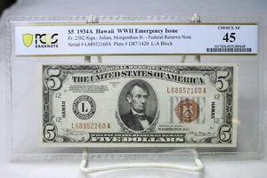 1934A $5 Federal Reserve Note Hawaii WWII Emergency Issue Fr.2302 PCGS 45 #2160 - Picture 1 of 2