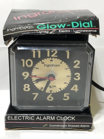 Vintage Ingraham GLOW DIAL Electric Alarm Clock w/ Snooze - BRAND NEW, other Cover