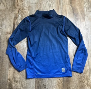 Nike Pro Combat Youth Medium Shirt Compression Blue Base Layer Warm Moc Neck - Picture 1 of 4
